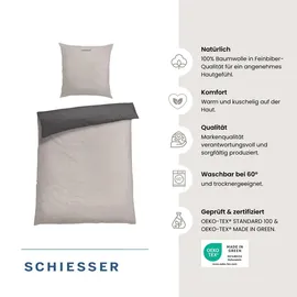 SCHIESSER Doubleface Wendebettwäsche Hellgrau-Dunkelgrau 135 x 200 cm + 80 x 80 cm
