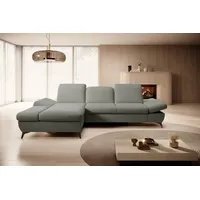 Goldstoff Ecksofa mit Schlaffunktion und Bettkasten - L-Form Sofa Beige/Grau, 1 Teile, Modernes Schlafsofa mit Sofakissen - Premium Couch Cord & L-Form grau