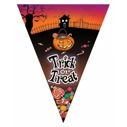 Horror-Shop Dekofigur Kinderfreundliche Halloween Wimpel-Girlande 5 Mete lila|orange|rot|schwarz