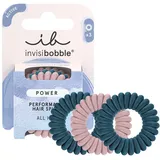 invisibobble Power Haargummis Spirale aus Plüsch in Dunkel Rosa und Blau - Haargummis für Sport extra stark - Spiral Haargummis - dicke Haargummis, 3 Stück