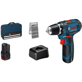 Bosch GSR 12V-15 Professional inkl. 2 x 2 Ah + Tasche + 25-tlg. Bit-Set 060186810H