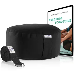 NAJATO Sports Meditationskissen – Mit Yogagurt & E-Book (PDF Datei) – Yogakissen mit Buchweizenschalen-Füllung – Rundes Yoga Kissen mit waschbarem Bezug aus Baumwolle