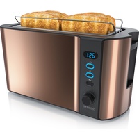 Arendo Toaster für 4 Scheiben, 1500W, Langschlitz, Brötchenaufsatz, Wärmeisoliert, Display, Kupfer