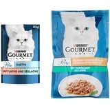 Gourmet PURINA Gourmet Perle Duetto Katzenfutter nass, mit Lachs und Seelachs, 26er Pack (26 x 85g) & rle Erlesene Streifen Katzenfutter nass, mit Kaninchen, 26er Pack (26 x 85g)