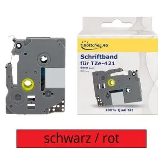 G&G Schriftband (9mm x 8m, Schwarz auf rot - Marke: