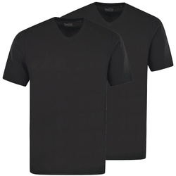 hajo Herren T-Shirt, 2er Pack - Basic, Kurzarm, V-Ausschnitt, Baumwolle, uni Schwarz 4XL