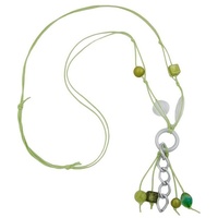 Gallay Perlenkette Ring Aluminium silbergrau Perlen grün Kordel hellgrün 90cm (1-tlg)