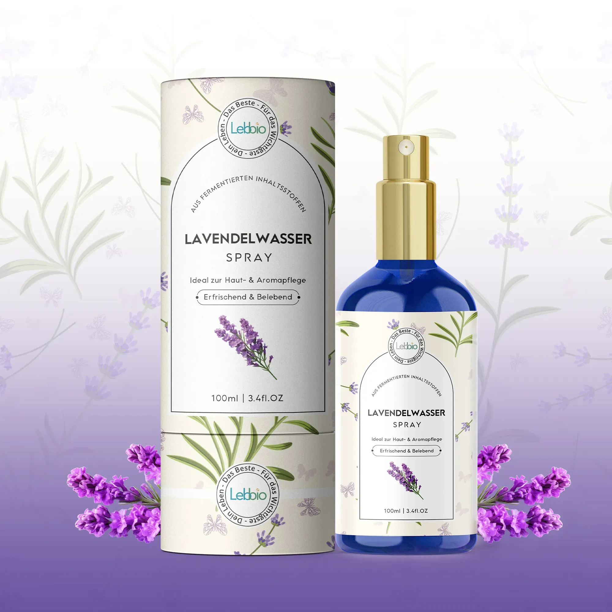 Lebbio Lavendelwasser Spray - Aus fermentierten Inhaltsstoffen - Ideal zur Haut- & Aromapflege - 100ml