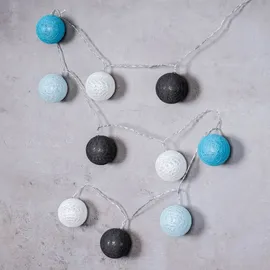 levandeo 10er Lichterkette LED Kugeln Lampions Baumwolle Blau Grau Deko Cottonballs