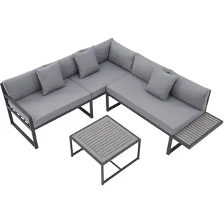 Juskys Gartenmöbel Lounge St. Tropez für 4 Personen - Set Tisch, Sofa & Kissen - Balkonmöbel Grau