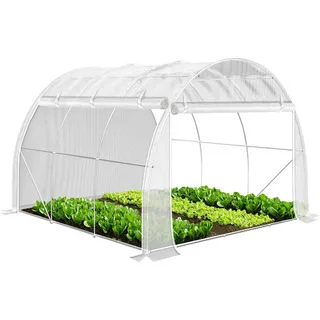VOUNOT VOUNOT® Gewächshaus Foliengewächshaus, Seitenwände Aufrollbar Winterfest, Tomatenhaus Folientunnel, 3x3x2m 9m2, Weiß