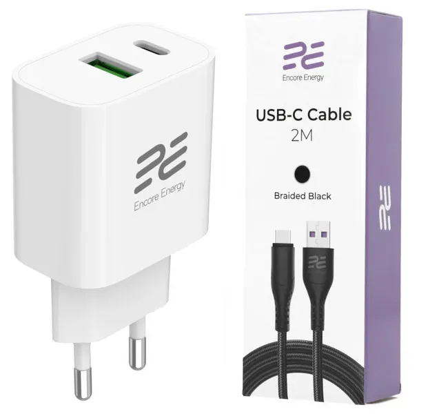 Neues Netzteil Encore Energy PD 3.0 Quick Charge 4.0 USB-A USB-C 20W Adapter MD-2083R + Kabel Encore Energy USB 2m