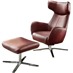 KAWOLA Sessel RANDY inkl. Hocker Leder rot