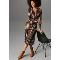 Aniston SELECTED Jerseykleid Knopfleiste Schwarz/Beige 42