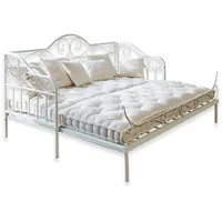 Mirabeau Sofa verspieltes Bettsofa Maditha im Shabby-Chic mit Eisenrahmen weiß, romantisch, inkl. 2 Matratzen & 7 Kissen mit Baumwollbezug, Bett, Sofa, geschwungener Metallrahmen, B 210cm, H 113,5cm, T 90,5cm weiß