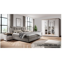 Lomadox Schlafzimmer komplett inkl. Boxspringbett Liegefläche 180x200 cm EPSOM-83 Möbel in weiß Abisko Esche Nb. mit Lefkas Eiche Nb.