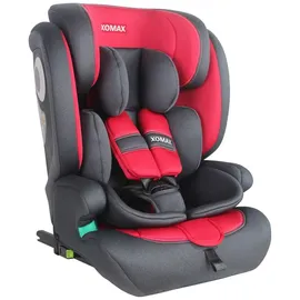 XOMAX Kindersitz ISOFIX I mitwachsend I 9-36 kg, 15 Monate - 12 Jahre, Gruppe 1/2/3 I 5-Punkt-Gurt und 3-Punkt-Gurt I Bezug abnehmbar und waschbar I ECE R129 I anthrazit-rot