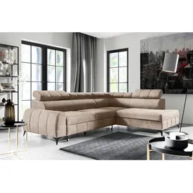 Selsey Ecksofa, mit Schlaffunktion, Veloursbezug in Greige, rechtsseitig - Taupe,