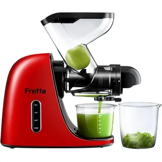 Fretta Slow Juicer Entsafter Gemüse und Obst Gemüse Testsieger, 76mm Öffnung Juicer Machine Kaltentsafter Obstpresse Elektrisch Saftpresse BPA-Frei, Abnehmbare & Spülmaschinenfest, Rot