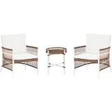 Beliani Balkonset Weiß Aluminium u.Rattan 3-teilig 2 Sessel mit Couchtisch Auflagen Boho Outdoor Indoor Garten Terrasse Balkon Wohnzimmer Schlafzi... - Weiß/Braun