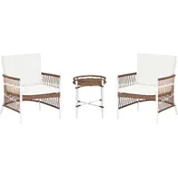 Beliani Balkonset Weiß Aluminium u.Rattan 3-teilig 2 Sessel mit Couchtisch Auflagen Boho Outdoor Indoor Garten Terrasse Balkon Wohnzimmer Schlafzi... - Weiß/Braun