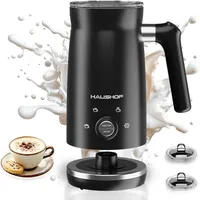 HAUSHOF Elektrischer Milchaufschäumer, 4 in 1 Elektrischer Milchdampfgarer, Automatische Milchschäumer, Doppelschalter, für Heißer und Kalter Milchschaum, Schwarz