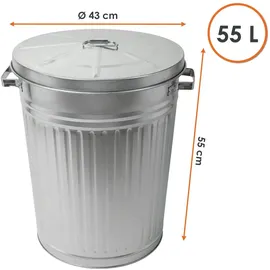 Spetebo Zink Abfalleimer 55 l Silber