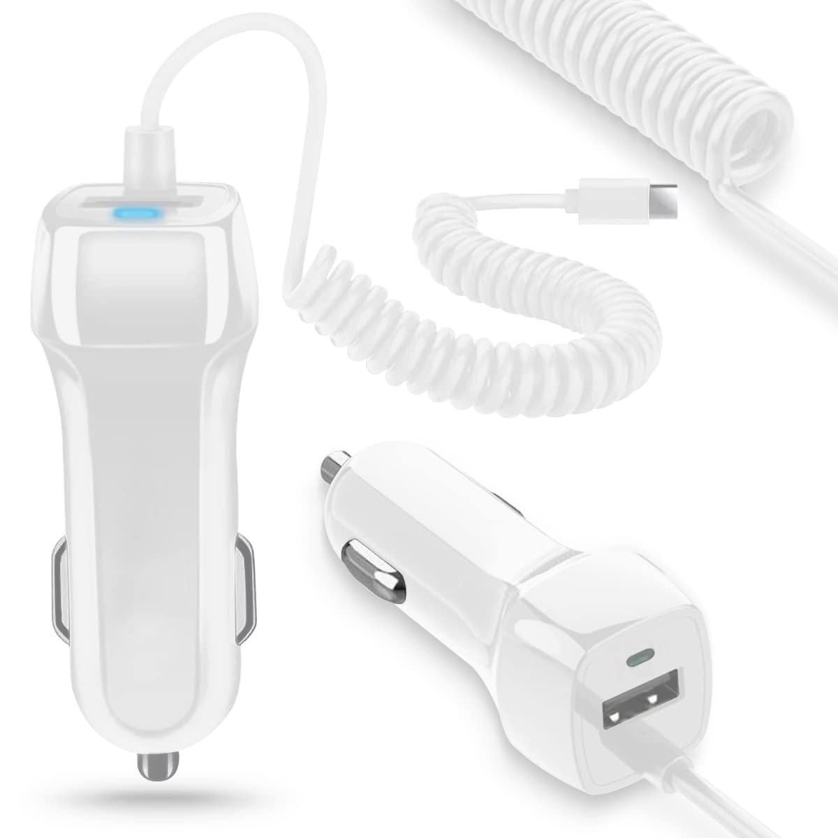 UC-Express KFZ Auto Ladekabel kompatibel mit Apple iPhone 15 / Pro/Plus/Pro Max Lade Kabel USB Typ-C Ladegerät 12V - 24V Adapter Lade Daten Gerät 3,1A 15W, Farbe:Weiß