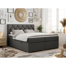 MKS Meble Boxspringbett 160x200 mit Bettkasten, Boxspringbett 160x200 mit Matratze, Doppelbett mit Matratze und Topper - Polsterbett mit Kopfteil - Stauraumb... - Dunkelgrau