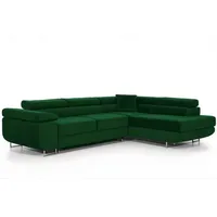 Ecksofa mit Schlaffunktion PASTI L-Form, Sofa Couch mit Bettkasten, Eckcouch, Schlafsofa, Couch mit Schlaffunktion Grün Ottomane Rechts - Grün
