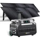 IEE P3200 3200W Tragbare Powerstation mit 2x500W Solarpanel, 2048Wh LiFePO4 Solargenerator, 1800W AC-Ladung, 4x AC-Ausgänge, App-Steuerung, Für Hausnotstrom, Camping, Wohnmobil, Notfälle