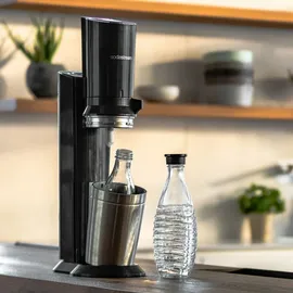 Sodastream Crystal 3.0 schwarz + 1 Glaskaraffe + Zylinder
