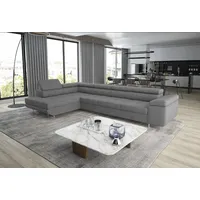 thematys Ecksofa ASTON LONG 355 x 204cm mit Schlaffunktion & Bettkasten – L-Sofa, mit 4 verstellbaren Kopfstützen, Cord (Poso) oder Samt (Monolith), - XXL Wohnlandschaft im modernen Design grau