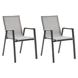 MONDO Gartenstühle 2er Set FERINA, stapelbar, Anthrazit - Grau - Aluminiumgestell - Teakholz - stapelbar - 2er Set