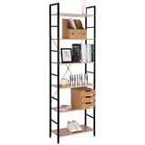Woltu Standregal, 1-tlg., Hochregal Bücherregal Holz mit 6 Ablagen, Lagerregal 60x180x28 cm schwarz 60 cm x 180 cm x 28 cm