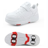 GeRRiT Schuhe Mit Rollen Versenkbarer Technischer Skateboardschuhe Sport Schuhe Kinder Rollschuhe Outdoor Turnschuhe Jungen und Mädchen 4 Rollschuhe,White-37EU - 37 EU