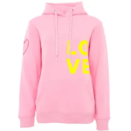 Zwillingsherz Kapuzensweatshirt mit gesticktem Neon Herz am Ärmel und Love Schriftzug Pink SM (S/M)
