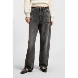 Hugo 5-Pocket-Jeans "Leni", Damen, Gr. 27, Länge 34, schwarz 006, Denim/Jeans, Obermaterial: 100% Baumwolle, Destroyed-Effekte, unifarben, loose fit, Jeans 5-Pocket-Jeans, Low Rise im Relaxed Fit