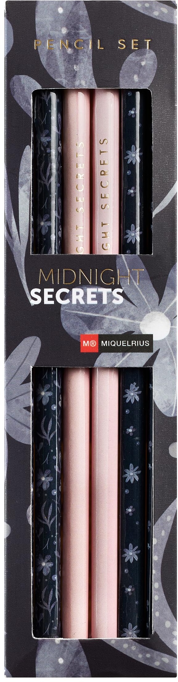 Miquelrius - Packung mit 6 Bleistiften, Größe 185 x Ø 5 mm, Graphit HB Bleistifte mit Radiergummi, Kollektion Midnight Secrets, Rosa und Blau