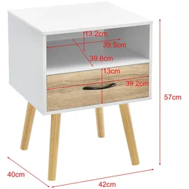 [en.casa] Beistelltisch, Weiß, Eiche, Holzwerkstoff, Holz, 1 Schubladen, 42x57x40 cm, Wohnzimmer, Wohnzimmertische, Beistelltische