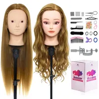 Neverland 24” Übungskopf Trainingsköpf Friseure Frisierkopf 50% Echthaar Perückenkopf Puppenkopf von Flechten Schminken Frisuren Design für Professionelle & Erstbenutzer mit Halter + Zopf Haar Set