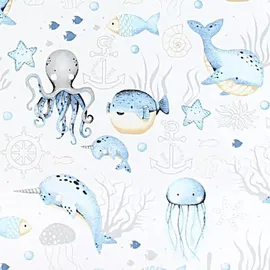 TupTam Kinder Gemusterte Bettdecken Set Ganzjahresdecke Bettdecke Kopfkissen Flachkissen 2tlg., Farbe: Meerestiere Blau, Größe: 135x100 cm