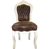 Barock Esszimmer Stuhl Braun / Creme Lederoptik