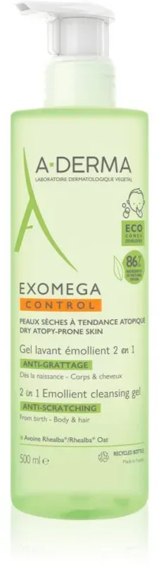 A-Derma Exomega Control 2 in 1 emollient cleansing gel Duschgel für trockene bis atopische Haut 500 ml