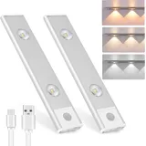 Ersandy - 2 Kabellose Led-schrankleuchten, Dimmbare Unterschrankleuchten, Bewegungssensor, 3 Beleuchtungsmodi, Schrankleuchte Für Küche, Schlafzimmer, Flur, Treppen