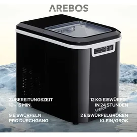 Arebos Eiswürfelmaschine Ice Cube Maker 2 Eiswürfelgrößen, 2,2 Liter