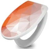 banjado WC-Sitz mit Absenkautomatik Motiv Orange Polygon (umweltfreundliches Material, integrierte Scharniere), 44,5 x 37 x 5 cm weiß