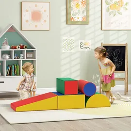 Homcom Softbausteine 5er-Set Schaumstoff Bausteine Riesenbausteine Bauklötze Bauspielzeug Schaumstoffblöcke für 1-3 Jahre alt Kinder Kunstleder EPE