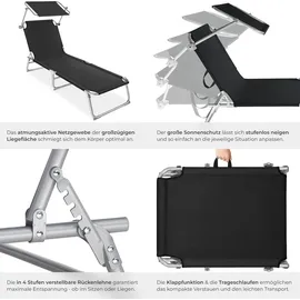 Tectake Gartenliege Viktoria 190 x 68 x 28 cm schwarz inkl. Sonnendach klappbar