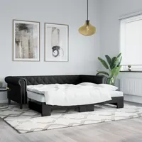 VidaXL Tagesbett Ausziehbar Schwarz 90x200 cm Kunstleder